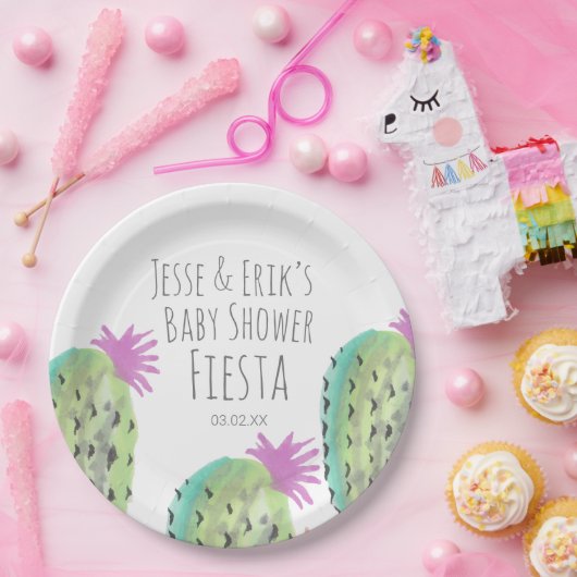 Waterverf Cactus Planten handgeschilderd Baby show Papieren Bordje (Feest)