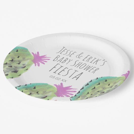 Waterverf Cactus Planten handgeschilderd Baby show Papieren Bordje (Gekanteld)