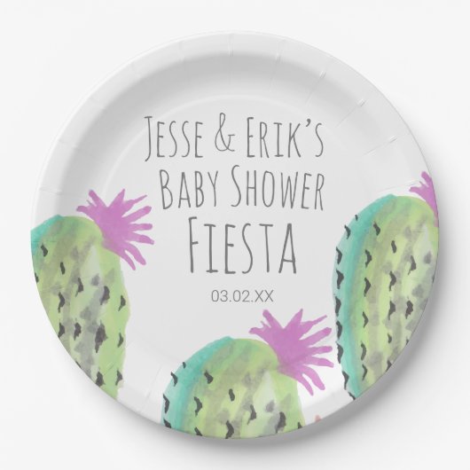 Waterverf Cactus Planten handgeschilderd Baby show Papieren Bordje (Voorkant)