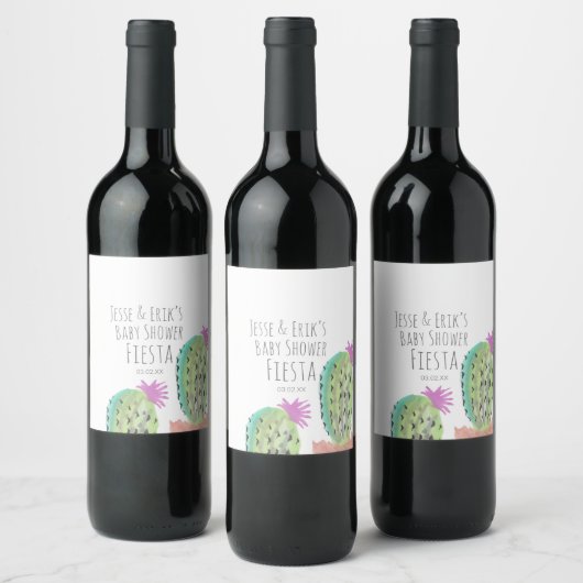 Waterverf Cactus Planten handgeschilderd Baby show Wijn Etiket (Flessen)