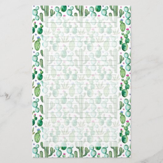 Waterverf Cactus Planten Patroon Briefpapier (Voorkant)