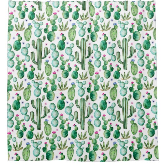 Waterverf Cactus Planten Patroon Douchegordijn (Voorkant)