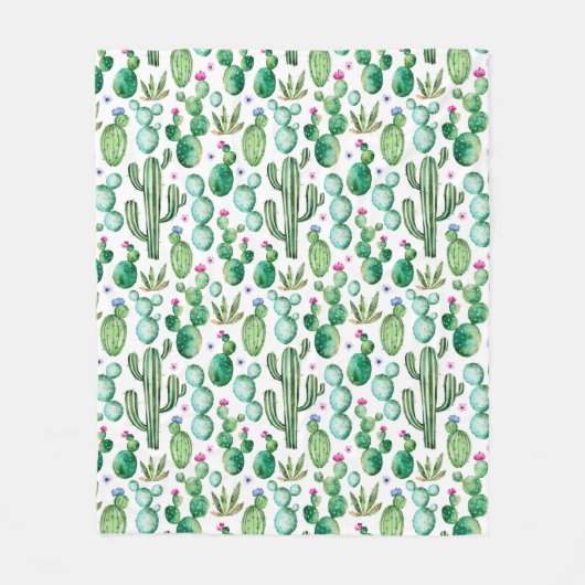 Waterverf Cactus Planten Patroon Fleece Deken (Voorkant)