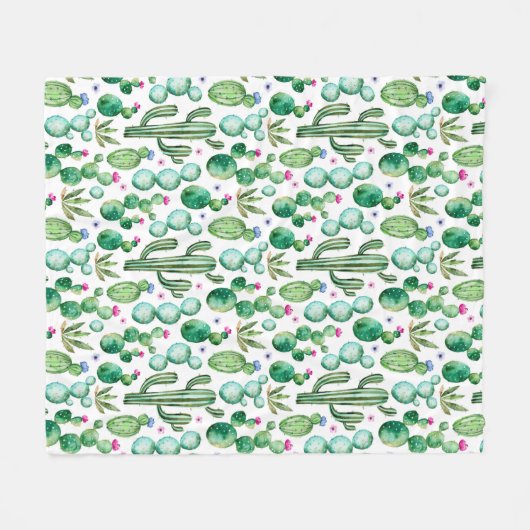 Waterverf Cactus Planten Patroon Fleece Deken (Voorkant (Horizontaal))