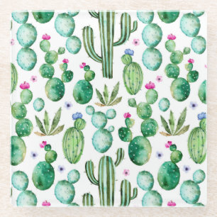 Waterverf Cactus Planten Patroon Glazen Onderzetter