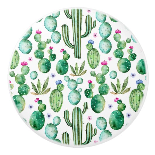 Waterverf Cactus Planten Patroon Keramische Knop (Voorkant)