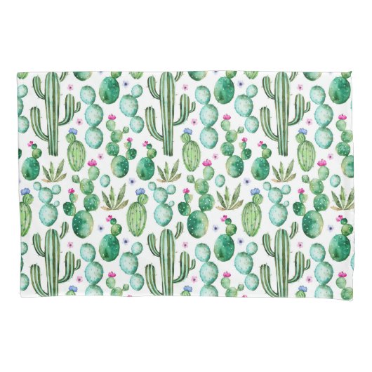 Waterverf Cactus Planten Patroon Kussensloop (Voorkant-Links)