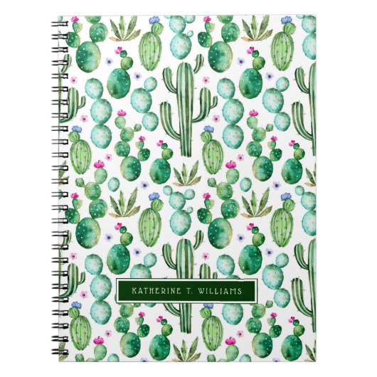 Waterverf Cactus Planten Patroon Notitieboek (Voorkant)