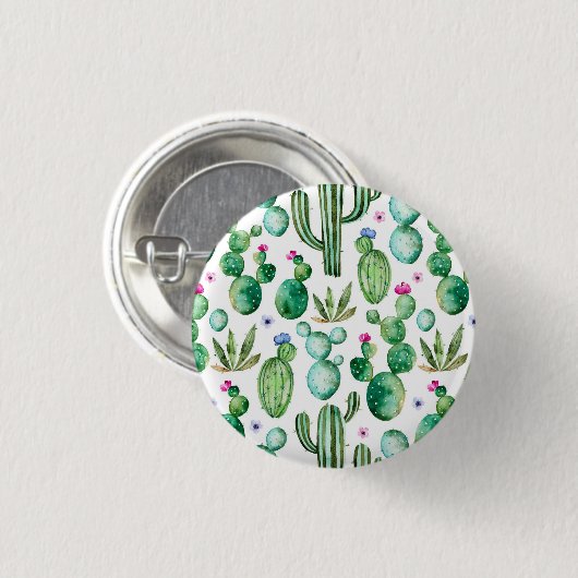 Waterverf Cactus Planten Patroon Ronde Button 3,2 Cm (Voorkant /achterkant)