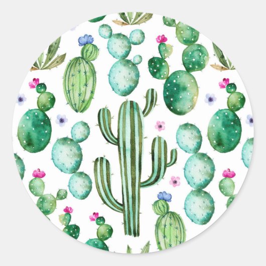 Waterverf Cactus Planten Patroon Ronde Sticker (Voorkant)