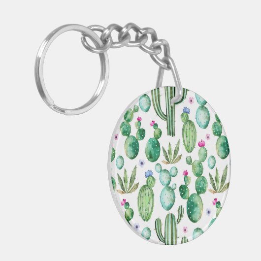 Waterverf Cactus Planten Patroon Sleutelhanger (Voorkant Links)