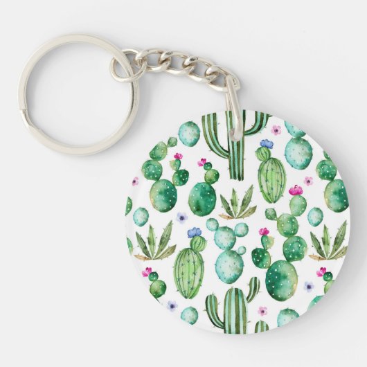 Waterverf Cactus Planten Patroon Sleutelhanger (Voorkant)