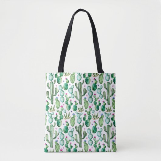Waterverf Cactus Planten Patroon Tote Bag (Voorkant)