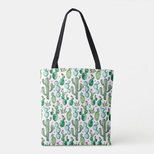 Waterverf Cactus Planten Patroon Tote Bag (Achterkant)