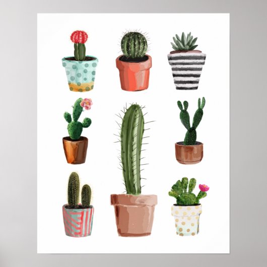 Waterverf Cactus Planten Poster (Voorkant)