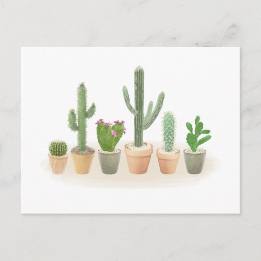 Waterverf Cactus Planter Cute Cacti Row Note Briefkaart (Voorkant)