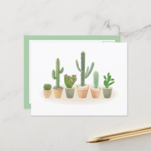 Waterverf Cactus Planter Mooie Cacti Rij Notitie Briefkaart