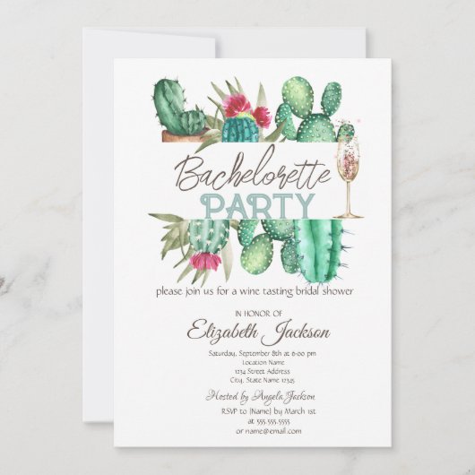 Waterverf Cactus Polka Dots Bachelorette Kaart (Voorkant)