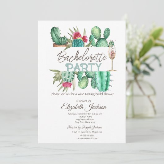 Waterverf Cactus Polka Dots Bachelorette Kaart (Staand voorkant)