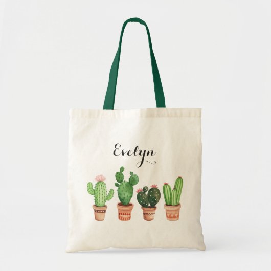 Waterverf Cactus Pot Blush Floral Tote Bag (Voorkant)