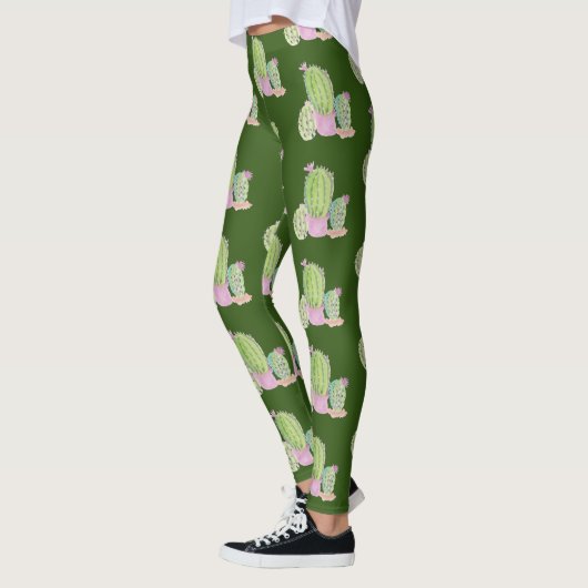 Waterverf Cactus Pot Plant Patroon Leggings (Links)