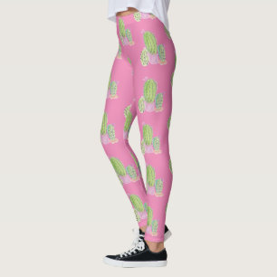 Waterverf Cactus Pot Plant Patroon Roze Leggings