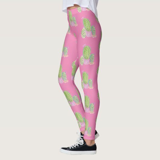 Waterverf Cactus Pot Plant Patroon Roze Leggings (Links)