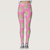 Waterverf Cactus Pot Plant Patroon Roze Leggings (Voorkant)
