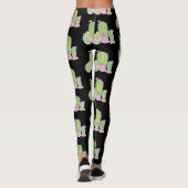 Waterverf Cactus Pot Plant Patroon Zwart Leggings (Achterkant)