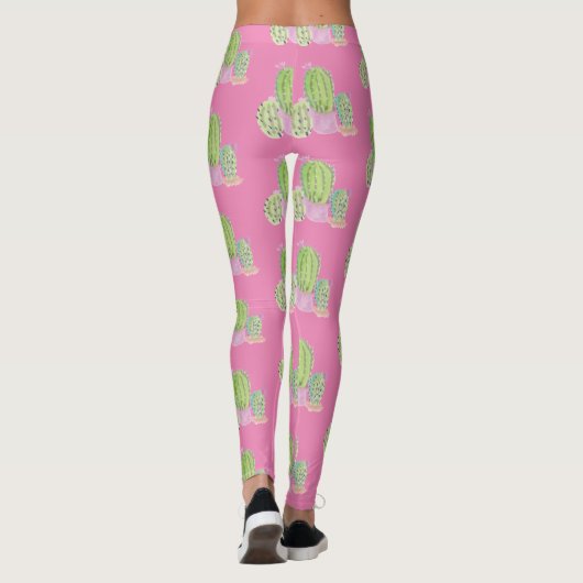 Waterverf Cactus Pot Plant Patroonroze Leggings (Achterkant)