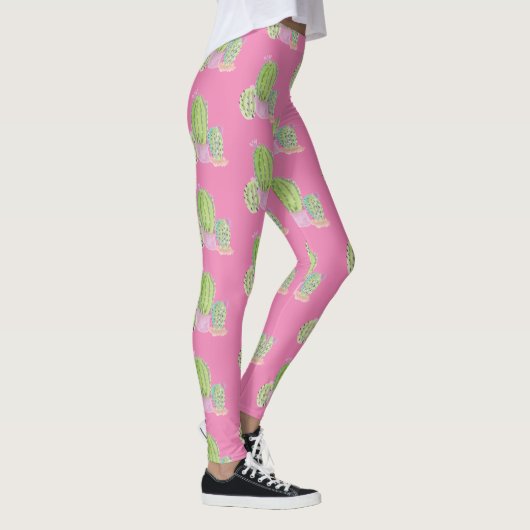 Waterverf Cactus Pot Plant Patroonroze Leggings (Rechts)