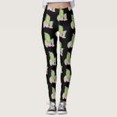 Waterverf Cactus Pot Plant Pattern Black Leggings (Voorkant)