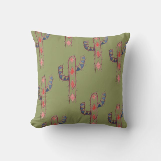 Waterverf Cactus Print Pillow Kussen (Voorkant)