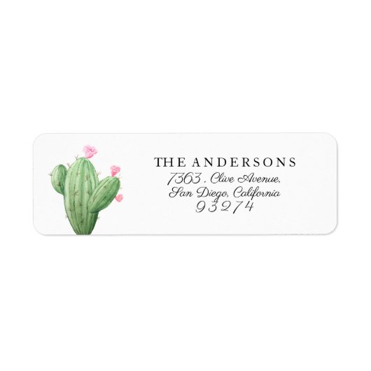 Waterverf Cactus Retouradres Label Sticker (Voorkant)