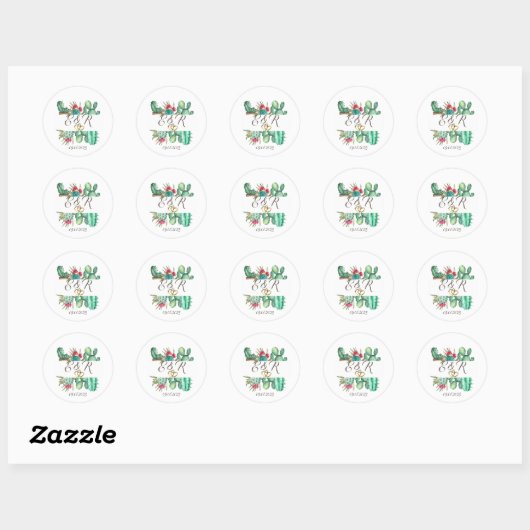 Waterverf Cactus Ringen Ronde Sticker (Vel)
