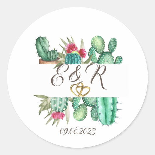 Waterverf Cactus Ringen Ronde Sticker (Voorkant)