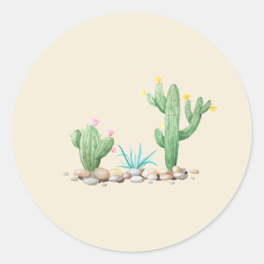 Waterverf Cactus Ronde Sticker (Voorkant)