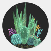 Waterverf, cactus ronde sticker (Voorkant)