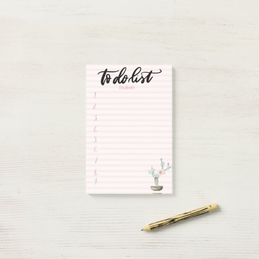 Waterverf Cactus roze gestreept om lijst te doen Post-it® Notes (Op bureau)
