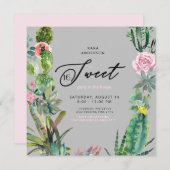 Waterverf Cactus Roze & Grijs Sweet 16 Verjaardag Kaart (Voorkant / Achterkant)