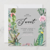 Waterverf Cactus Roze & Grijs Sweet 16 Verjaardag Kaart (Voorkant)