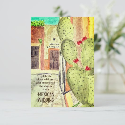 Waterverf Cactus rustieke Mexicaanse oude stad bru Kaart (Staand voorkant)