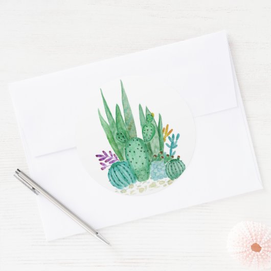 Waterverf , cactus , sacharose ronde sticker (Envelop)