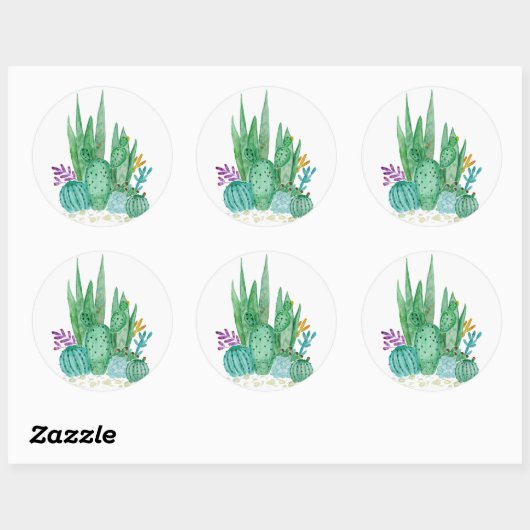 Waterverf , cactus , sacharose ronde sticker (Vel)