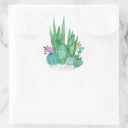 Waterverf , cactus , sacharose ronde sticker (Tas)