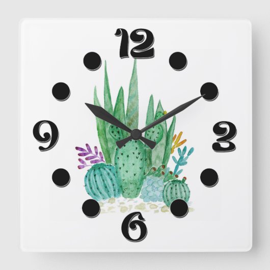 Waterverf , cactus , sacharose vierkante klok (Voorkant)