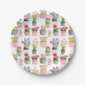 Waterverf Cactus Sappig Patroon Roze Western Papieren Bordje (Voorkant)