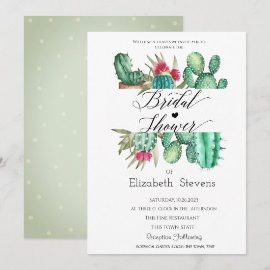Waterverf Cactus Script Polka Dots Vrijgezellenfee Kaart (Voorkant / Achterkant)