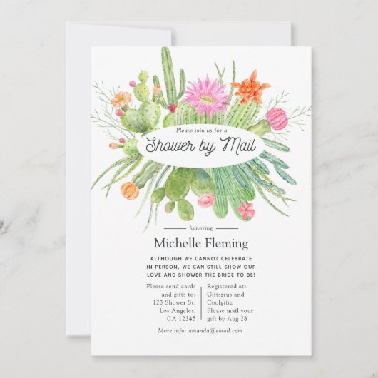 Waterverf Cactus Shower per Mail Kaart (Voorkant)