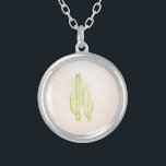 Waterverf Cactus Simple Southwestern Design Zilver Vergulden Ketting<br><div class="desc">Waterverf Cactus Simple Southwestern Design</div>